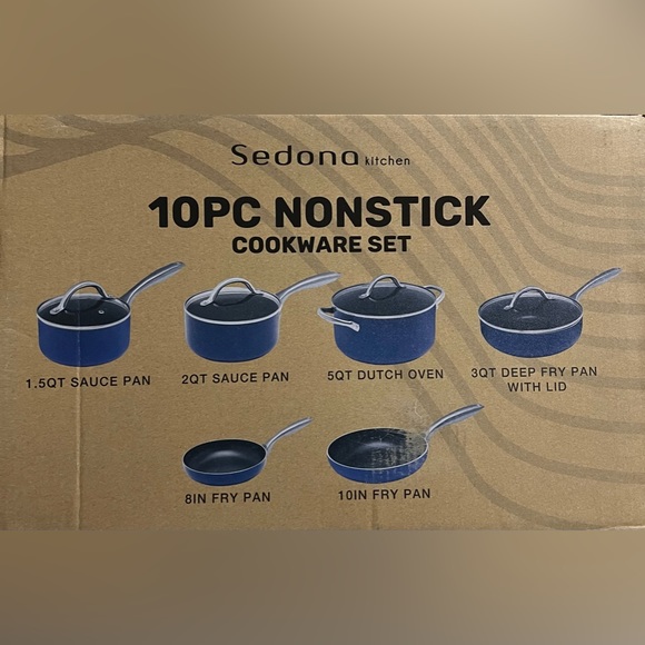 NWT Sedona 10-Piece Non-Stick Cookware Set with Tempered Glass Lid, NEW in Box - Picture 3 of 8